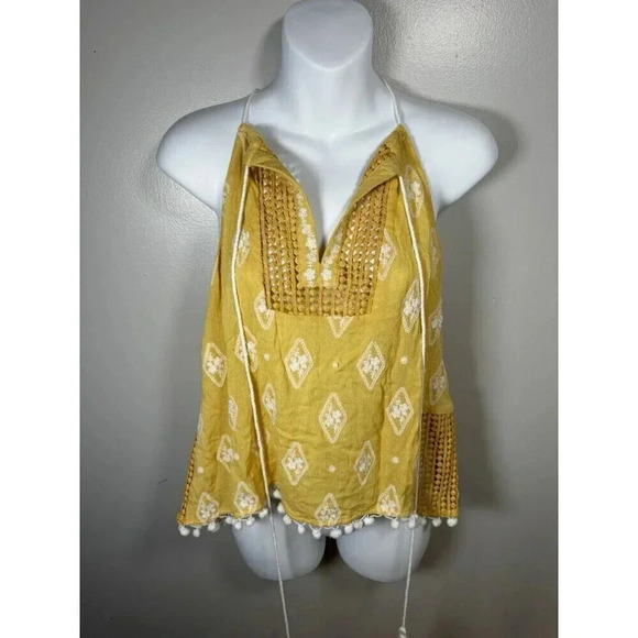 Raga Anthropologie Top Womens Small  Sleeveless Crop Ruffle Boho Embroidered - Picture 1 of 6